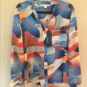 Diane von Furstenberg Floral Silk Blouse 10 auth